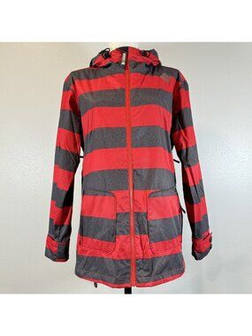 Sessions Terrain Snowboard Coat Womens Size S Recco Jane Heather Red Gray Stripe